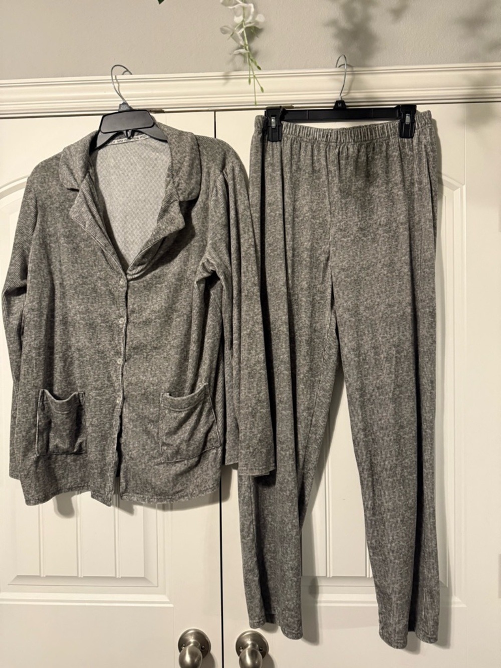 Nine West Gray Two-Piece Pajama Set - Button-Front Top & Elastic Waist Pants
